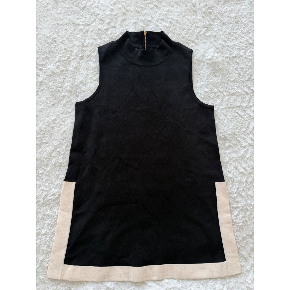 Anne Klein Sweater Dress Womens Small Colorblock Mock Neck Black Cream Excellent